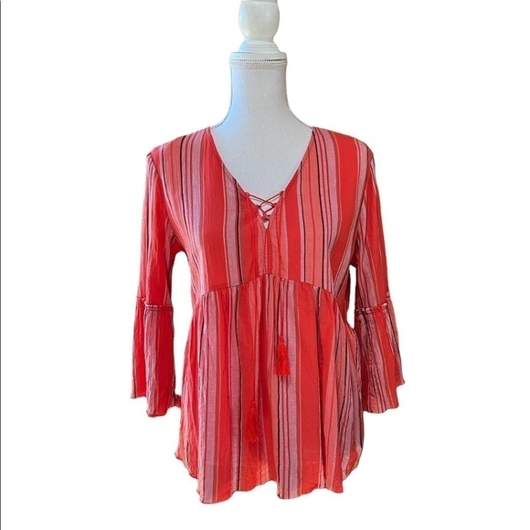Sanctuary Tops - SANCTUARY WOMENS CUTE RED ORANGE STRIPED BLOUSE SIZE MEDIUM